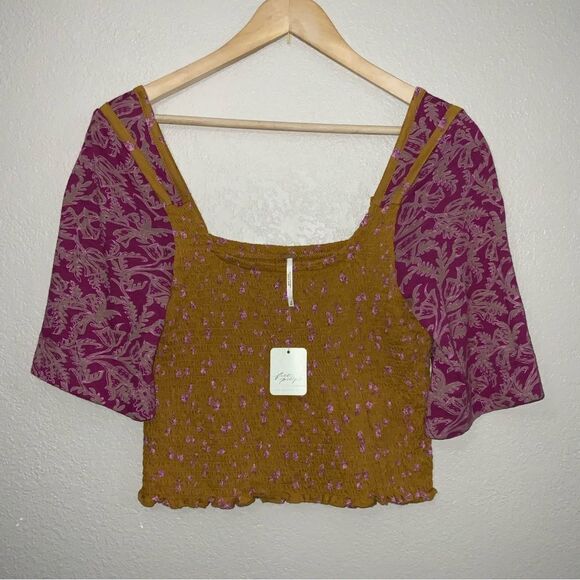 NWT Free People Floral Print Smocked Top size M - Picture 2 of 8